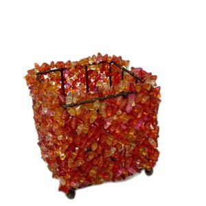 Vintage MCM Acrylic Lucite Tea Light Amber Orange Candlestick Holder ~Square